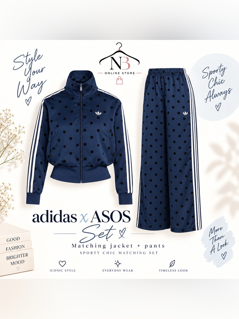 Adidas originals Navy Polka Dot Track Jacket & Pants Set